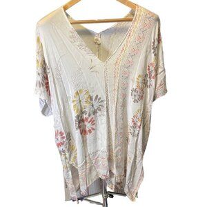 O’Neill White Floral Bohemian V Neck Butterfly Sleeve Swimsuit Coverup Sz S